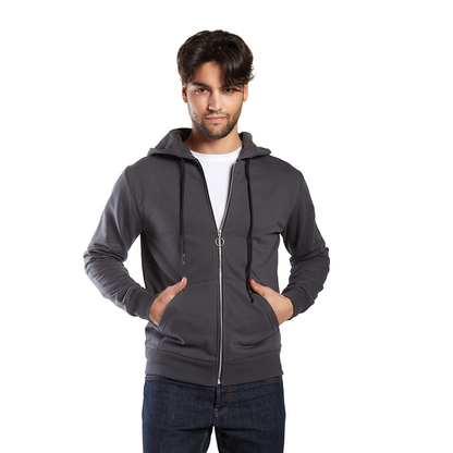 BOX 5 PZ - 6503 - Felpa uomo regular cappuccio, marsupio e zip manica lunga 300 gr/m2 non garzato