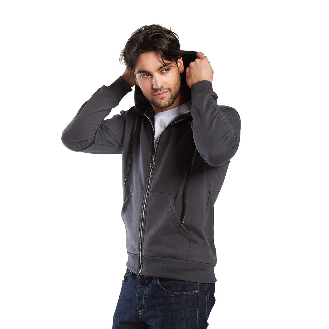 BOX 5 PZ - 6503 - Felpa uomo regular cappuccio, marsupio e zip manica lunga 300 gr/m2 non garzato